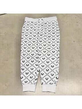 True Religion Sweatpants Mens Medium White Horseshoe Logo AOP RARE Grunge Y2K